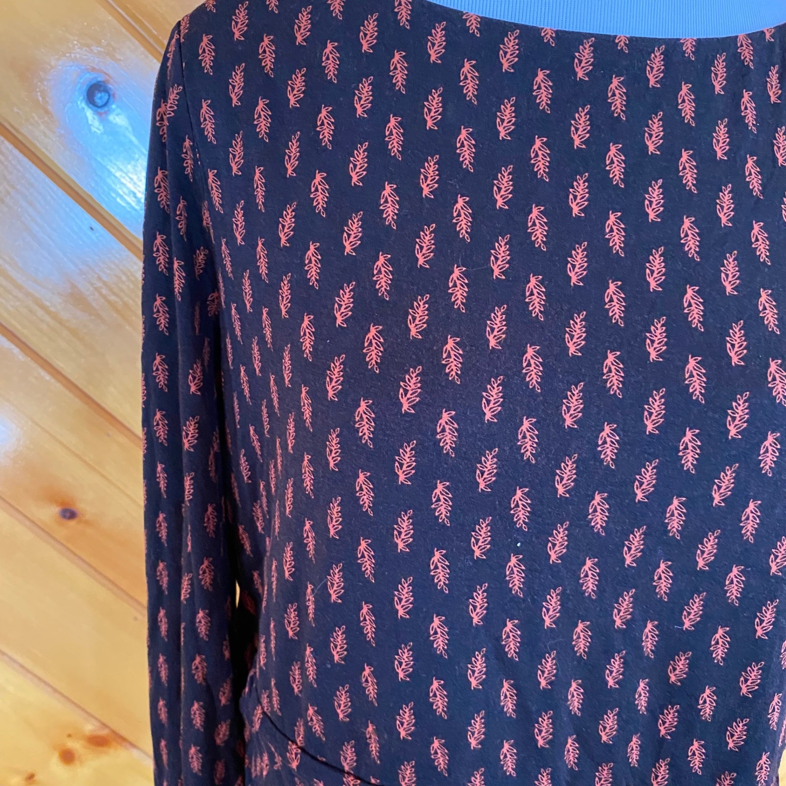 Boden Lucille Leaf Print Boat Neck Peplum Top Long Sleeve Us 16